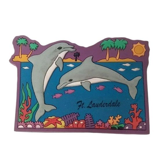 Ft Lauderdale Dolphin Ad Agift Souvenir Travel Advertisement Refrigerator Magnet - Picture 1 of 3